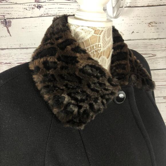 JAD Vintage black wool coat faux fur Cheetah print collar cuffs size medium - Picture 5 of 13
